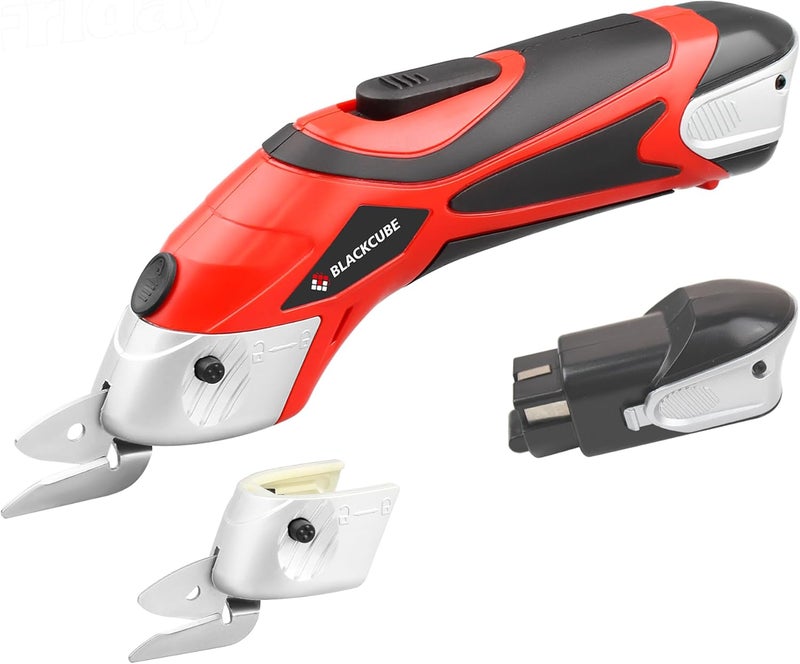 Black Cube Cordless Electric Scissors, Powerful Cutter for Tough & Soft Materials From Cardboard to Fabric, Rechargeable Dual Blade Box Cutter and Fabric Scissors Kit - Image 1